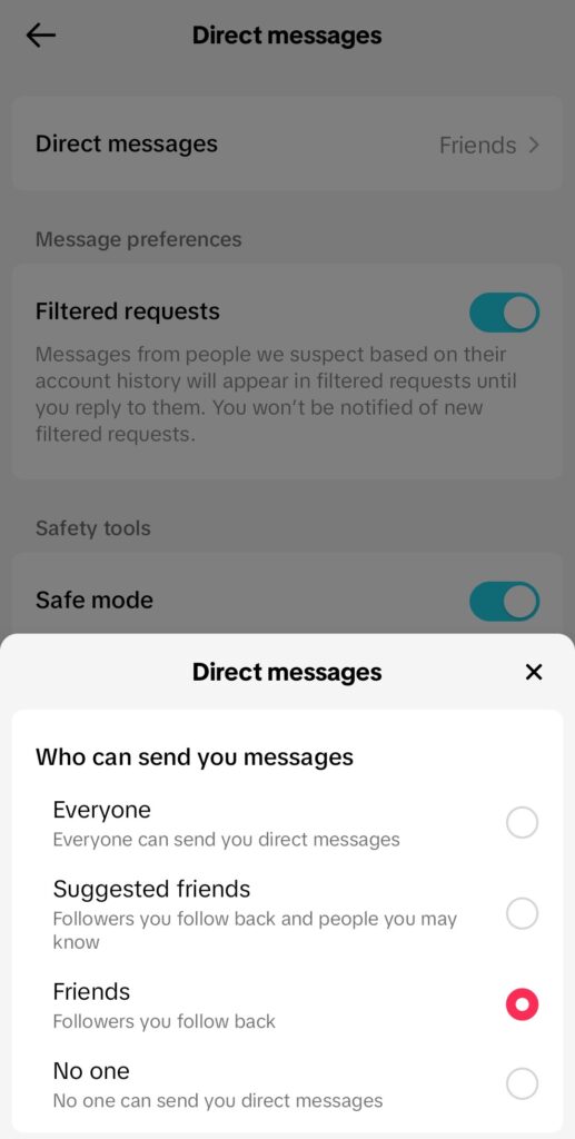 tiktok direct message privacy settings
